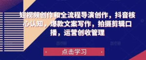 短視頻創作和全流程導演創作，抖音核心認知，爆款文案寫作拍攝剪輯口播插圖