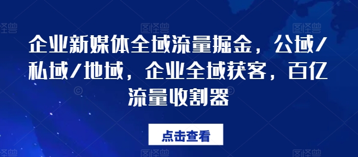 企業新媒體全域流量掘金，公域/私域/地域，企業全域獲客，百億流量收割器插圖